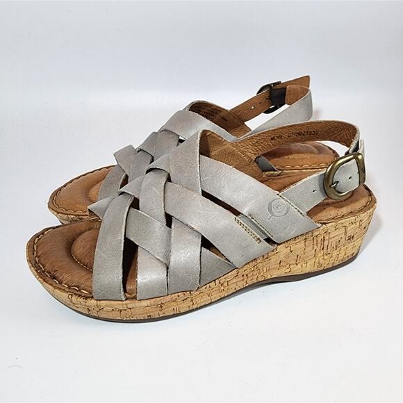 Born Blue Gray Leather Strap Sandals - Picture 2 of 10